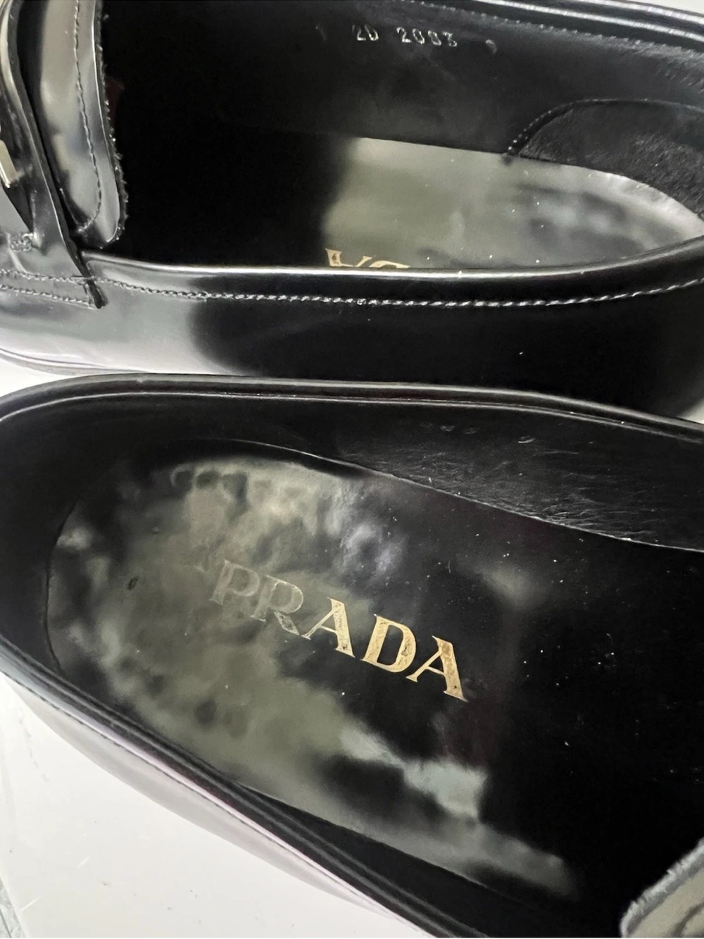 Prada Black Leather Loafers Silver Prada Hardware Italy Mens Size 9 Y2K Luxury - Picture 6 of 8